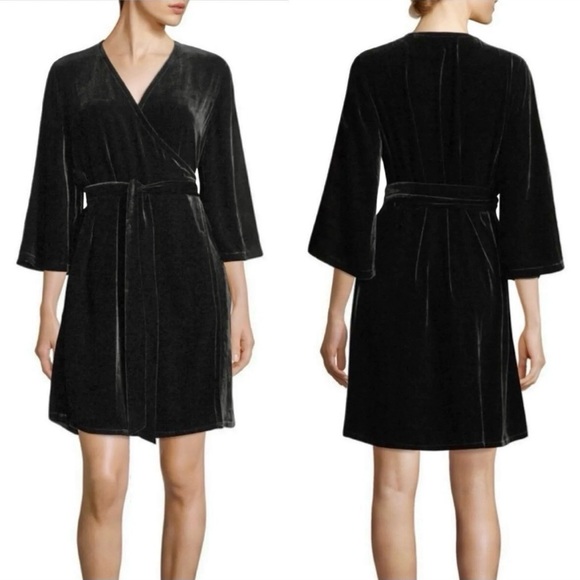 NWT Eileen Fisher Silk Blend Black Velvet Wrap Dress - Picture 1 of 12